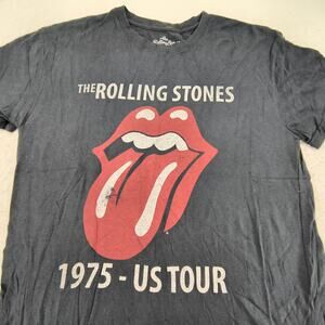 Rolling Stones Band Crew Neck Short Sleeve Graphic Shirt Womens Size L Gray Red